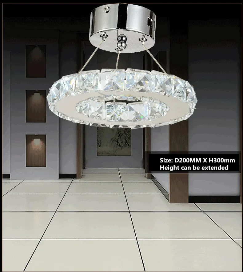 9W LED k9 Crystal Chandelier Stainless steel Ring Crystal Lamp Fixture Modern Circle Light Diameter 200MM
