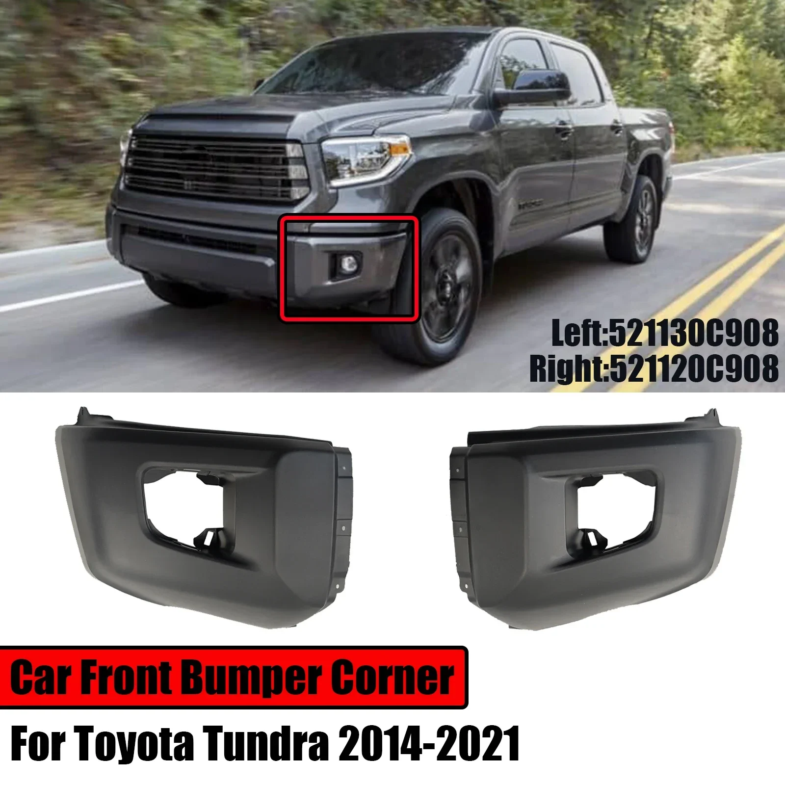 

Car Front Bumper Corner For Toyota Tundra 2014-2021 Side End Caps Fog Light Cover Plastic Replacement Part Matte Black