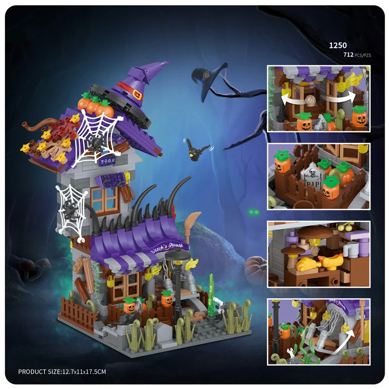 Idea Halloween Trick Or Treat City Street View Mini Block Witch House Assembly Building Brick Figures Streetscape Toys For Gifts