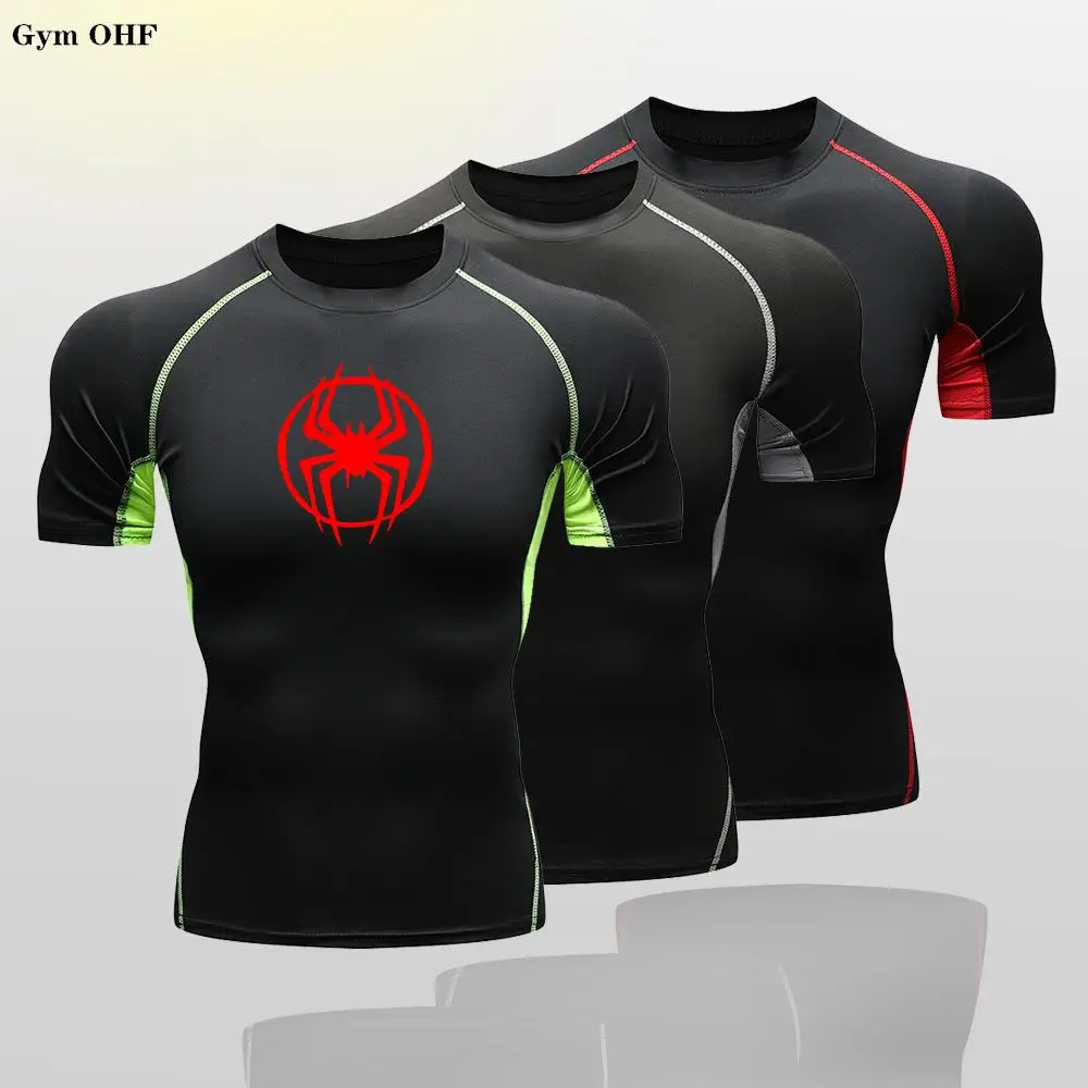 Children Spider Print Compression Shirt Kids Quick Dry T-Shirt Gym Running Jersey Breathable Short Sleeve Jiu-Jitsu Tees Legging
