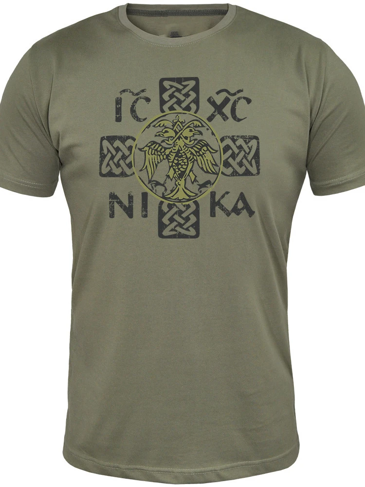 Serbia Nemanjić Dynasty Eagle Emblem ICXC NIKA Cross Printed T-Shirt. Summer Cotton Short Sleeve O-Neck Mens T Shirt New S-3XL