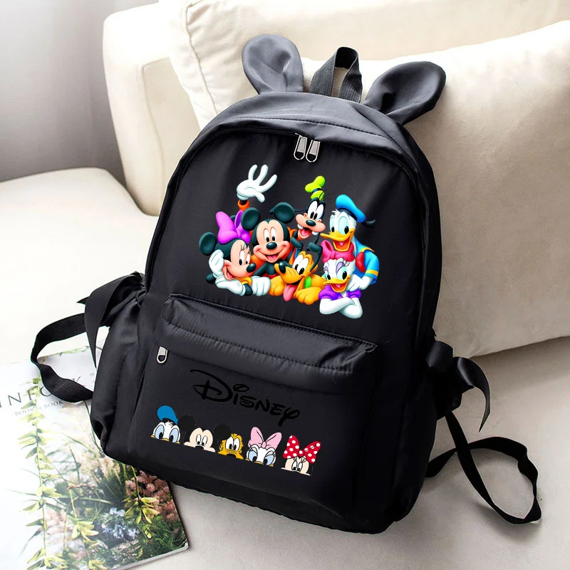 Minnie Mickey Mouse Rabbit Ears Backpack Women Disney Bags Anime Movie Character Pattern Backpacks Large Capacity Portable Bag