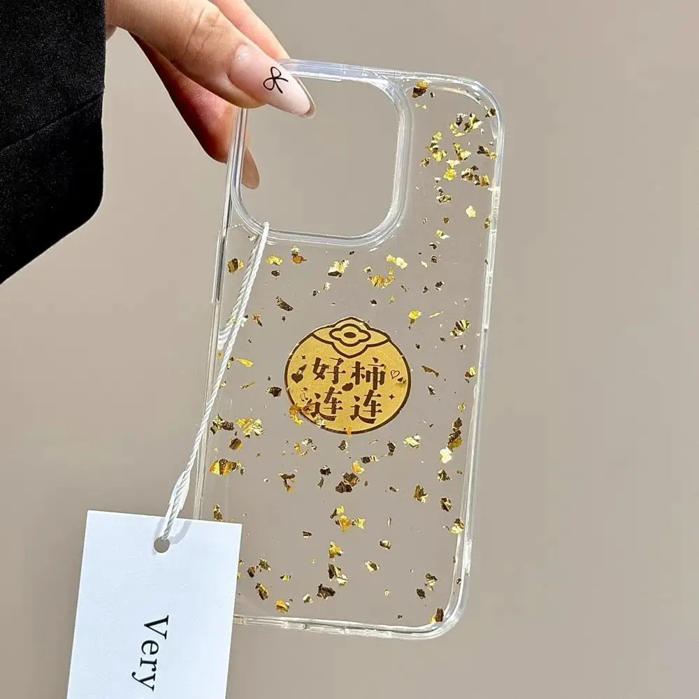 Simplified Gold Foil Text Transparent Case for IPhone 16 Pro Max 15 Pro 14 13 Heart Pattern Anti Drop Protection Back Cover