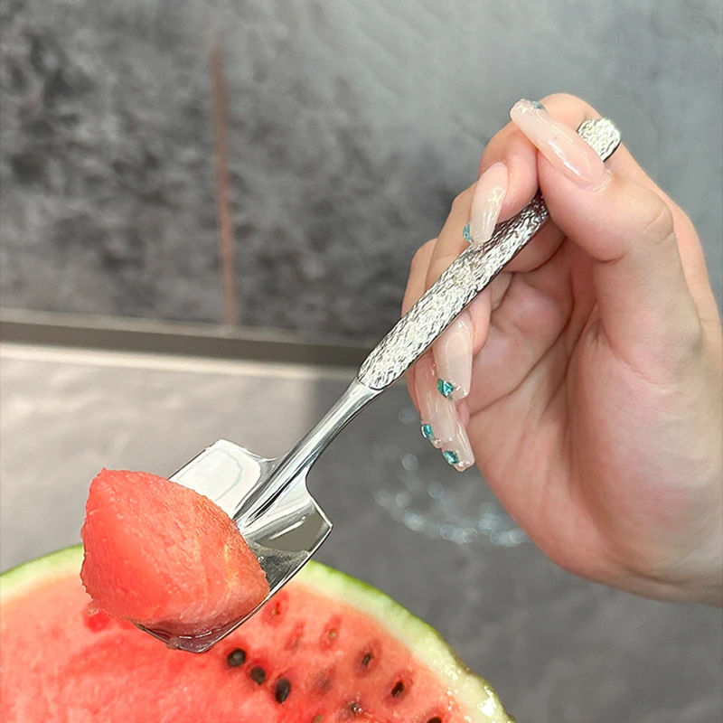 Stainless steel Shovel Spoon Hammer Handle Fork Coffee Tea Fruit Spoon Scoops Watermelon Ice Cream Dessert Spoons Tableware