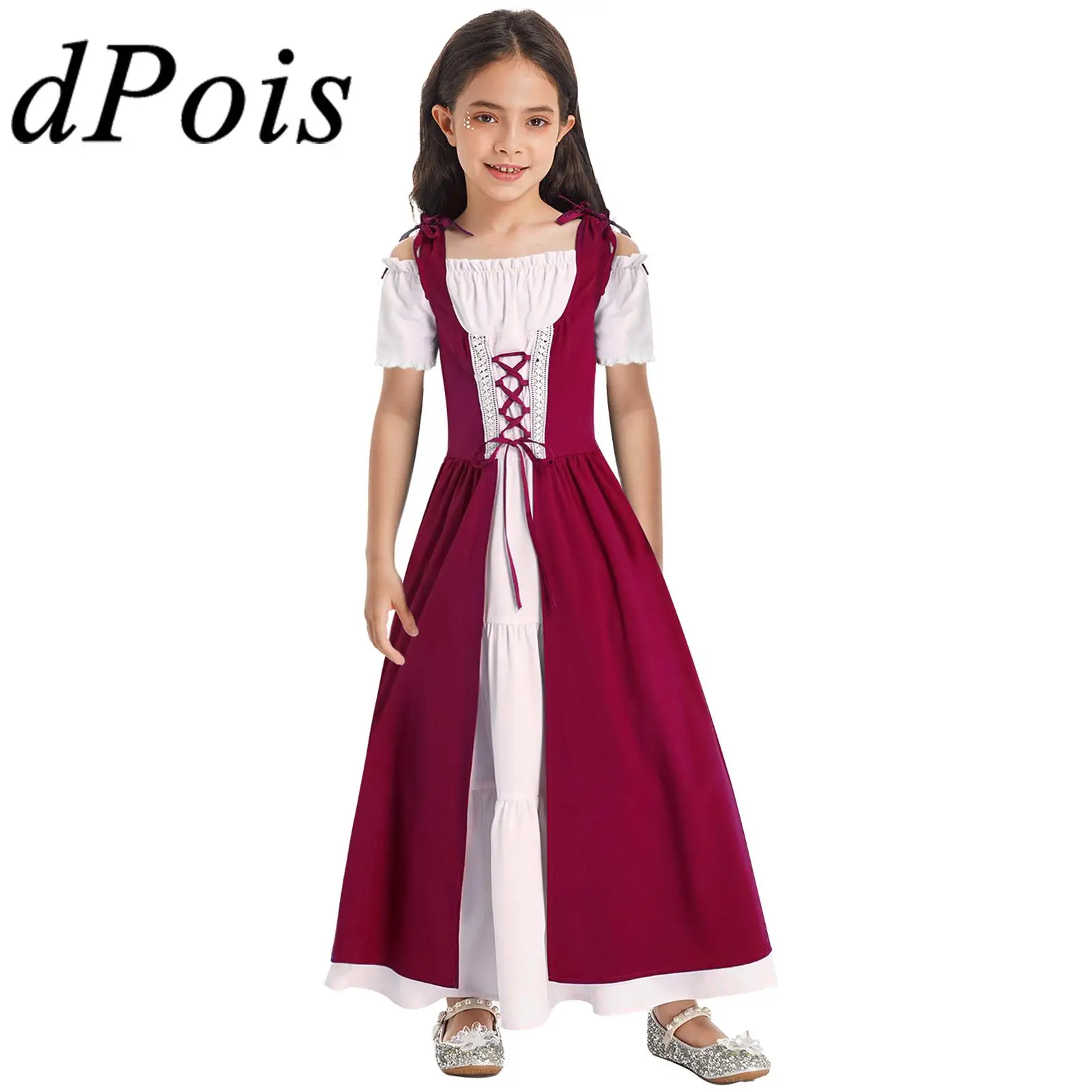 

Historical Girls Dress Medieval Renaissance Gown Cosplay Costumes Short Sleeve Robe Victorian Maxi Dress Halloween Performance