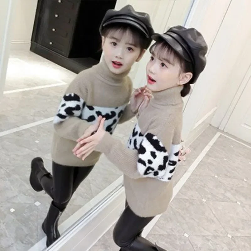 

Girls Sweater Thickened Autumn/Winter Fashionable Versatile Girls Striped Knitted Sweater Children's Top Knitted Sweater 10 12T