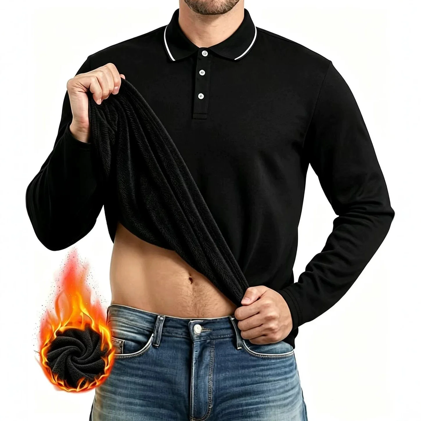 Polo à manches longues en molleton de luxe pour homme, marque de créateur, doux et confortable, automne 2026, décontracté, respirant, épais, à enfiler, T-shirt