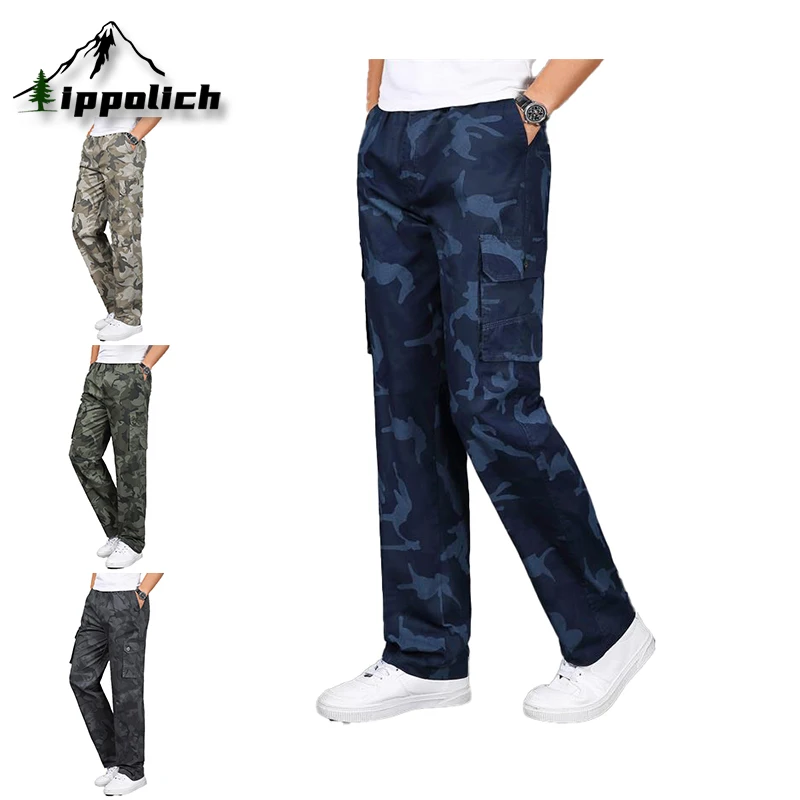 IPPOLICH Mens Spring/Autumn Camouflage Work Pants Outdoor Clothes Work Pants Tactical Trousers Large Size Loose Casual Pants