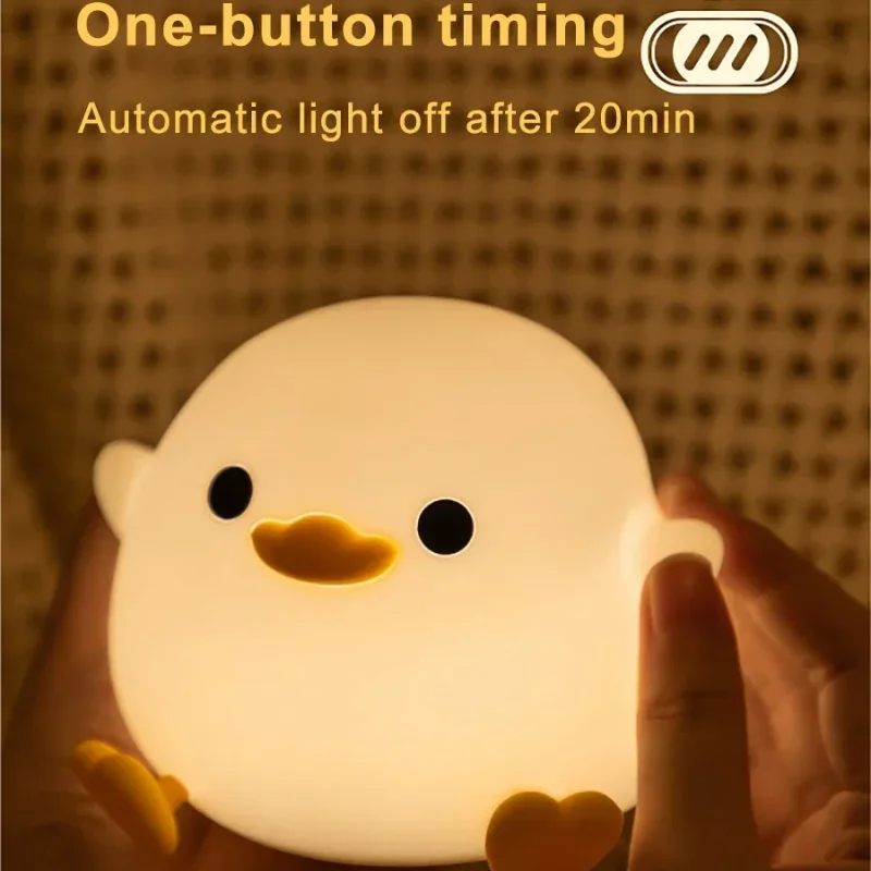 Duck Silicone Night Light for Children with Timer Usb Rechargeable Dimming Touch Lamp Bedroom Cartoon Animal Colorful Light