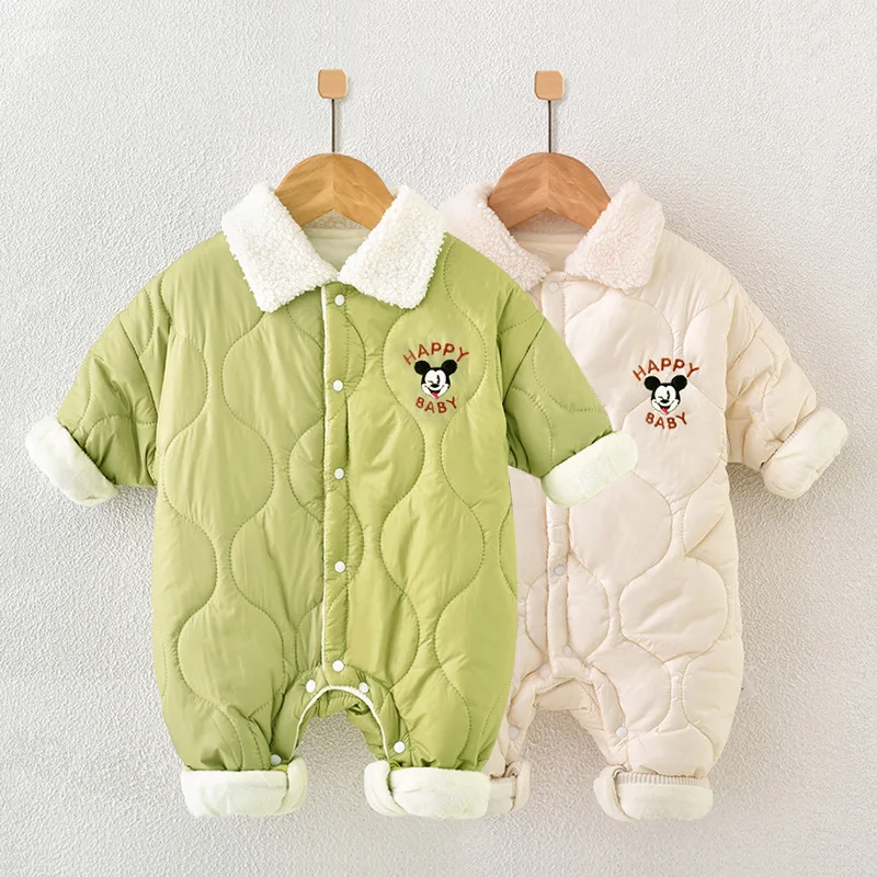 

Winter Thickening for warmth Newborn Baby Boy Girl Kids Mickey Mouse Romper Jumpsuit Bodysuit Clothes Outfits Toddler One Piece