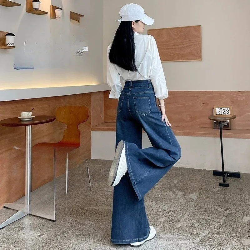 

Age Reduction Trousers High Waist Wide Legs Flared Jeans Women's Early Spring and Autumn New Thin Loose Design Straight Pants