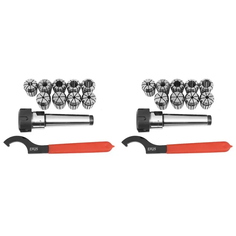 ABUG-18Pcs Er25 Spring Collets+2Pcs Mt3 Er25 Collet Chuck Morse Taper Holder For Cnc Milling Lathe Tool