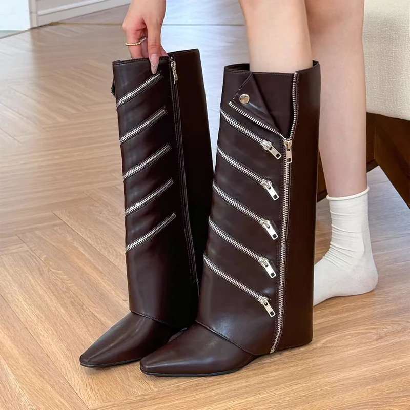 2025autumn and Winter Hot Sale New Knee-high Chelsea Boots Fashion Pointed High Boots Luxury Brand High Heels Punk Women's Boots