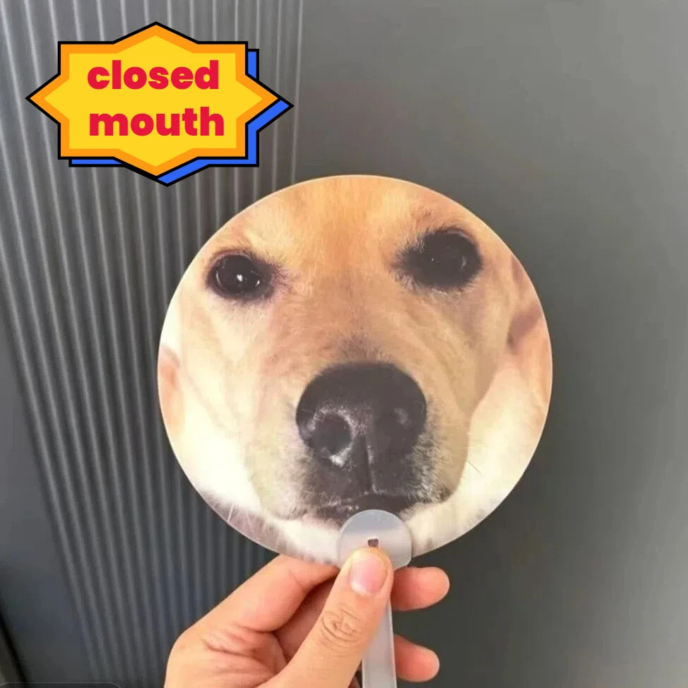 New Creative Rhubarb Dog Called Two-Change Expression Raster Fan Summer Portable Wacky Big Dog Called Handheld Cool Fan
