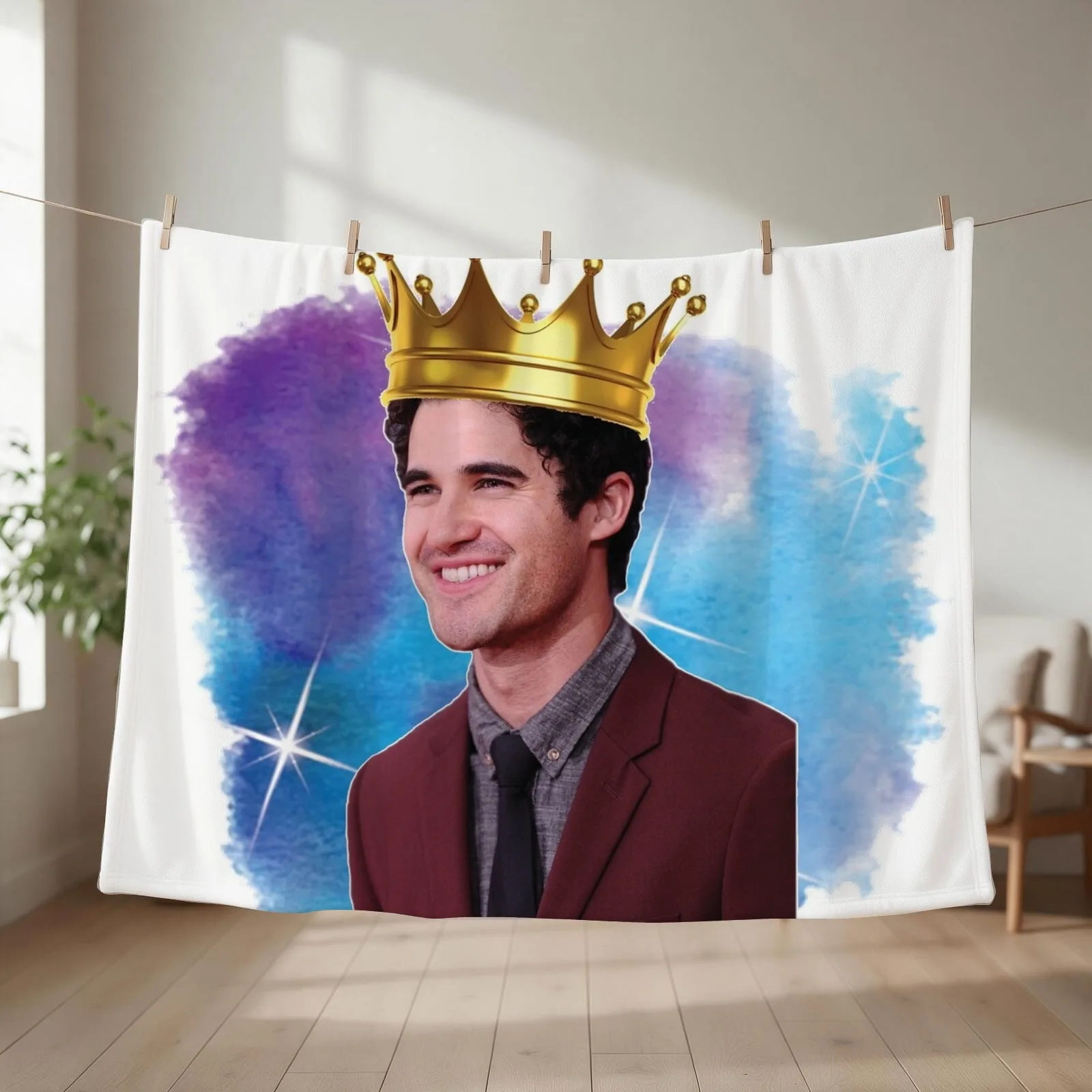 Darren Criss Watercolour Throw Blanket couch cozy soft plush fuzzy picnic outdoor blanket