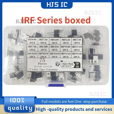75PCS 15Values IRF840 IRF730 IRF640 IR630 IRF530 IRF740 IRF540 IRFZ44 IRF9540 IRF3710 IRF3205 IRF9Z24 IRF5210 IRF9530 Series box