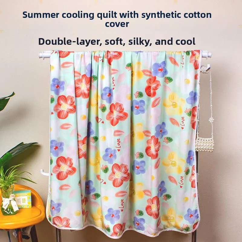 Lightweight Double Layer Artificial Cotton Air Conditioner Quilt Washable Summer Cool Blanket for Nap Breathable Absorbent