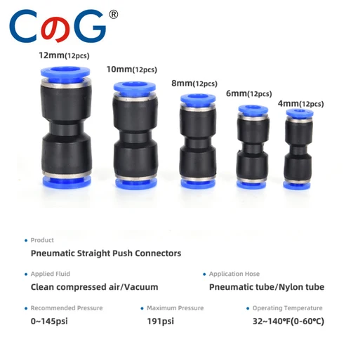 Imagen 2 del producto CG 60 unids/caja conjunto de accesorios neumáticos rectos de aire tubos de manguera de PU conector de liberación rápida PU-4-6-8mm acoplamientos de manguera de plástico