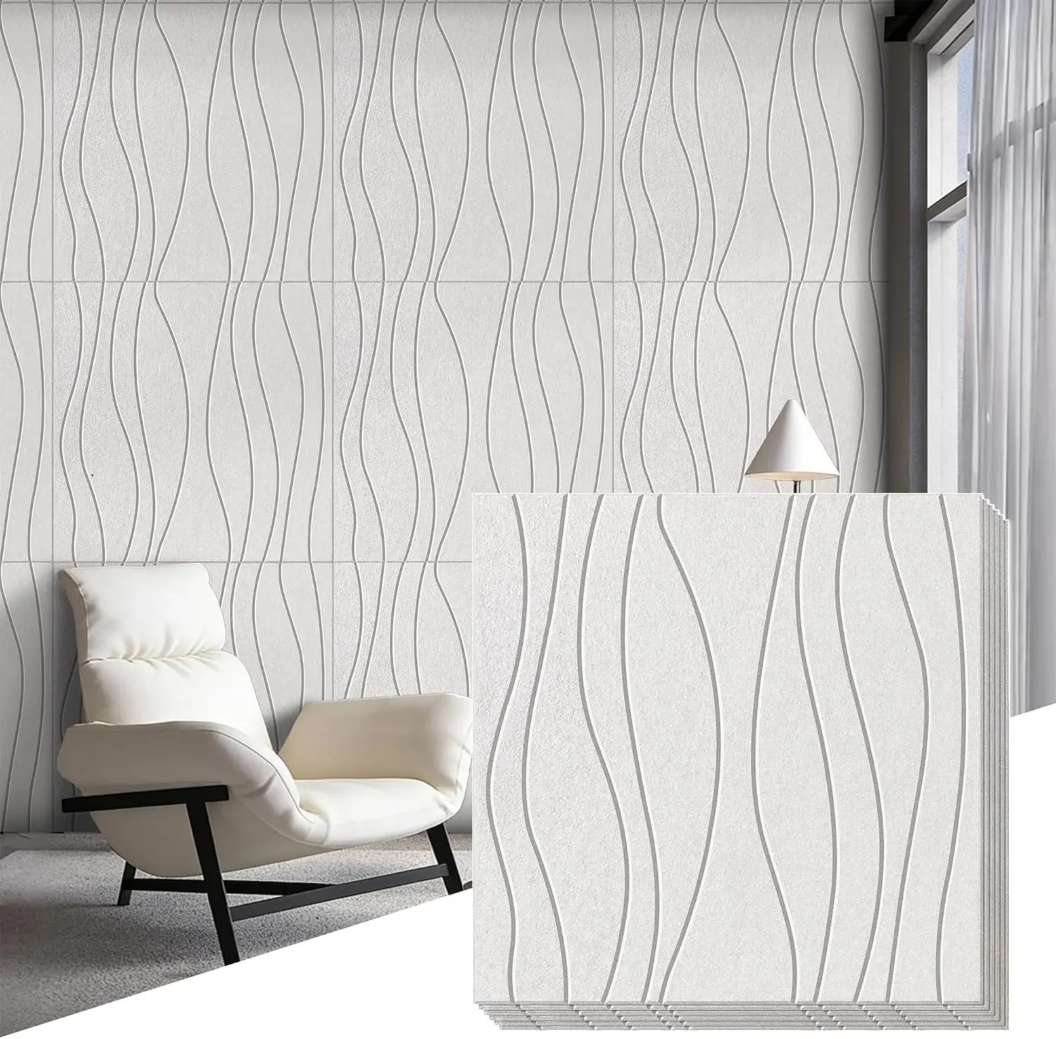 Water Waves Acoustical Wall Panels, Decorative Sound Absorbing Wall Panels | 23.6 x 23.6 Inch 6 Pack Art Acoustic Panels
