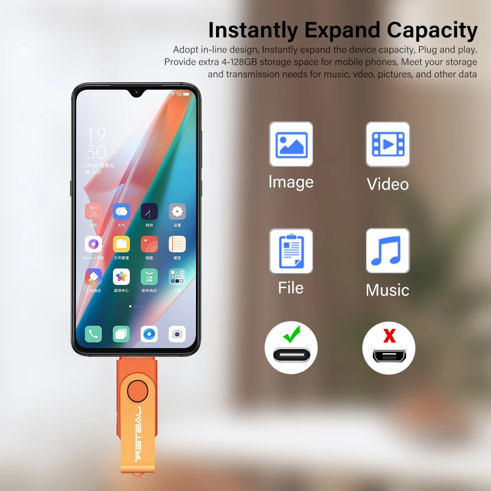 TYPE-C USB Stick 128GB 360° Rotate Freely Mini Pen Drive 64GB Free Custom Logo USB Flash Drives 32GB 2IN1 Metal Pendrive 16GB