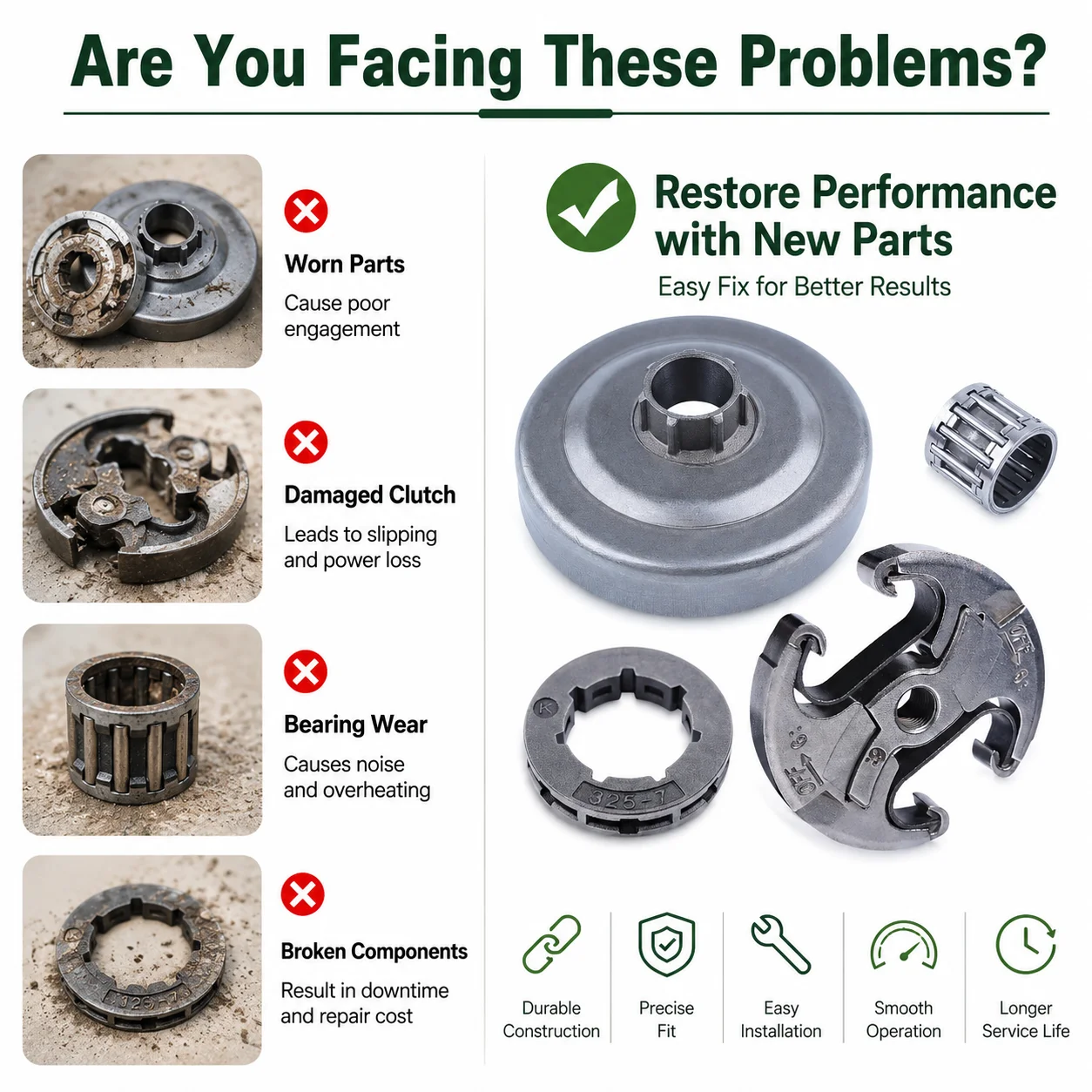 .325"-7T Clutch Drum Sprocket Needle Bearing Kit for Husqvarna 340 345 346XP 350 351 353 445 450 OEM 537110503 Chainsaw Parts view 5