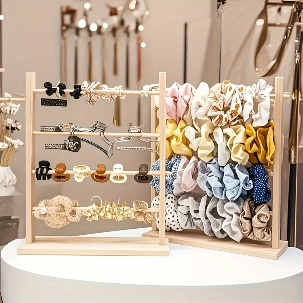 Natural Wooden Jewelry Display Rack Multi Layer Necklace Bracelet Earring Display Shelf Headband Storage Organizer Decoration