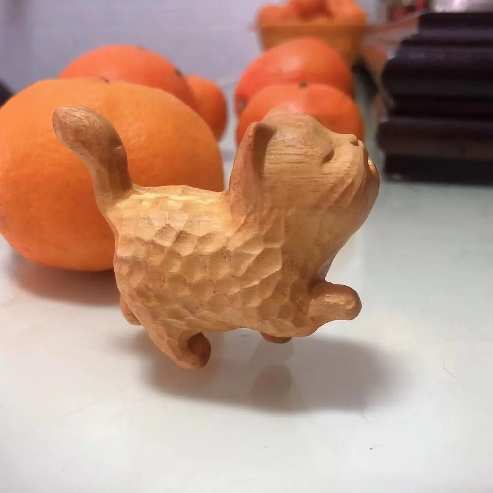 

Cat Model Crafts Hand-carved Wooden Cat Statue Cute Tiny Cat Sculpture Cartoon Miniature Animal Figurine Desktop