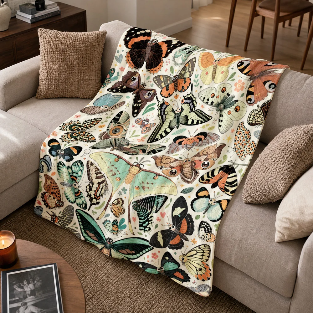 Oversized Butterfly Print Throw Blanket for Sofa Couch Decorative Boho Tapestry Living Room Home Decor