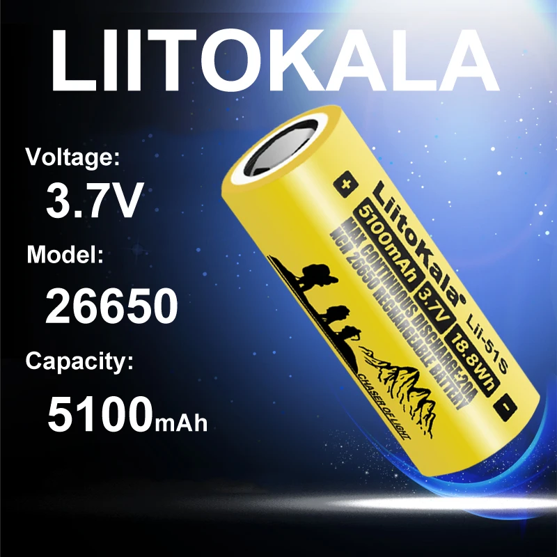 1-12 stks LiitoKala Lii-51S 26650 5100 mAh Hoge Capaciteit 3.7 V lithium batterij voor Zaklamp power Bank Li-ion Oplaadbare Batterij