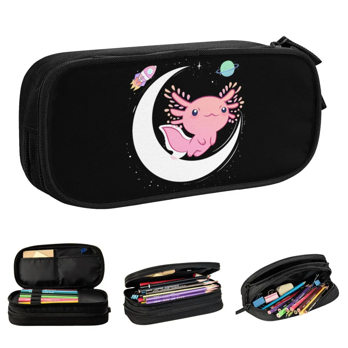 I Axolotl Questions Pencil Case Mexican Salamander Animal Pen Holder Bag Girl Boy Big Capacity Office Gift Pencil Box