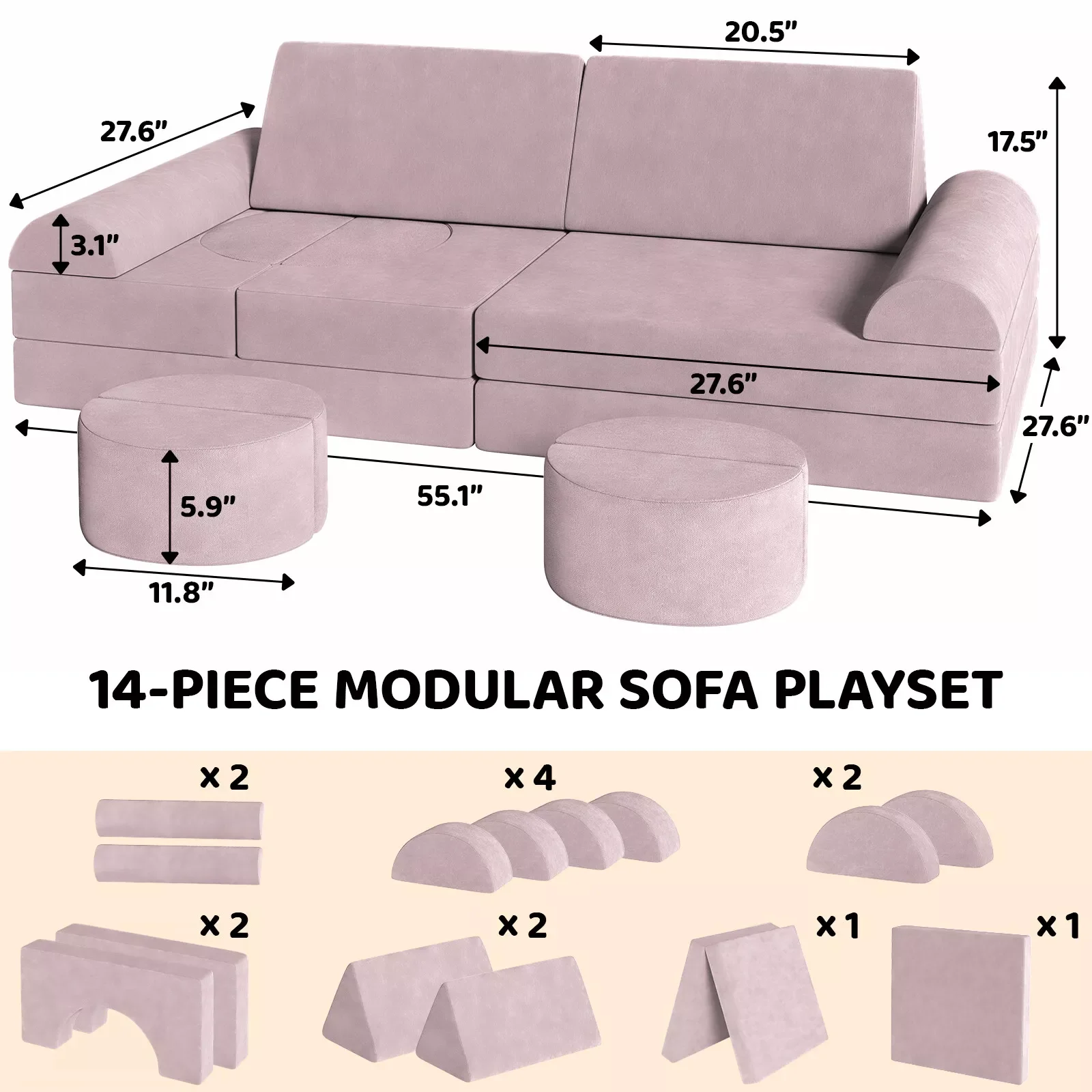 Modular Kids Play Couch,Child Sectional Sofa,Fortplay Bedroom and Playroom Furniture for Toddlers,Convertible Foam&Floor Cushion