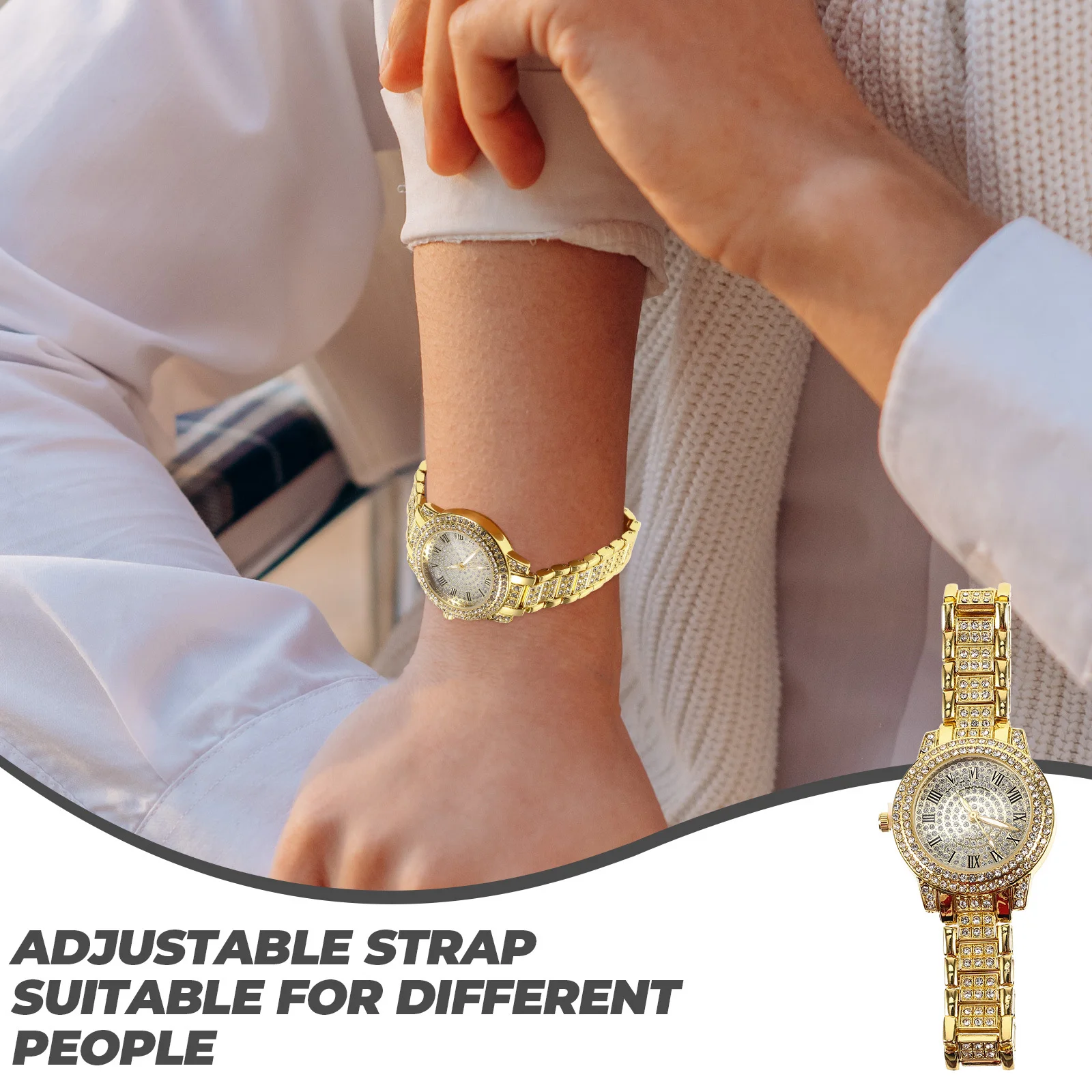 

Diamond Wrist Watch for Men Simple Color Design Adjustable Metal Strap Exquisite Workmanship Gentle Comfortable Wear Businessmen