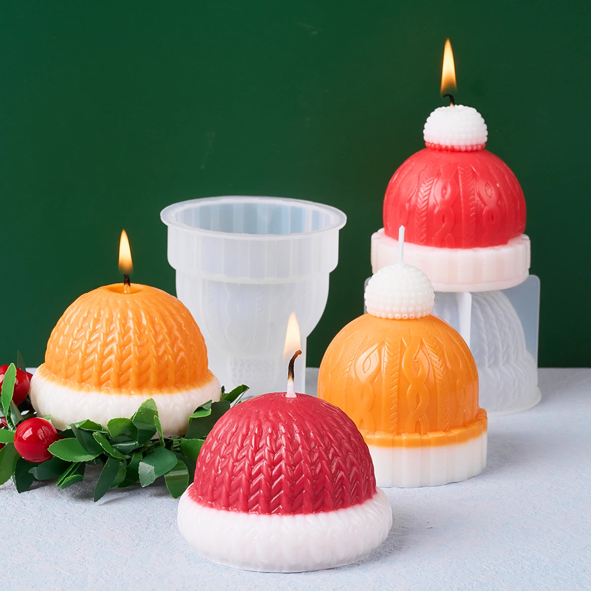 3D Wool Hat Scented Candle Mold Christmas Ornament Craft Gift Plaster Casting Silicone Mold DIY Handmade Xmas Decor Making Tools