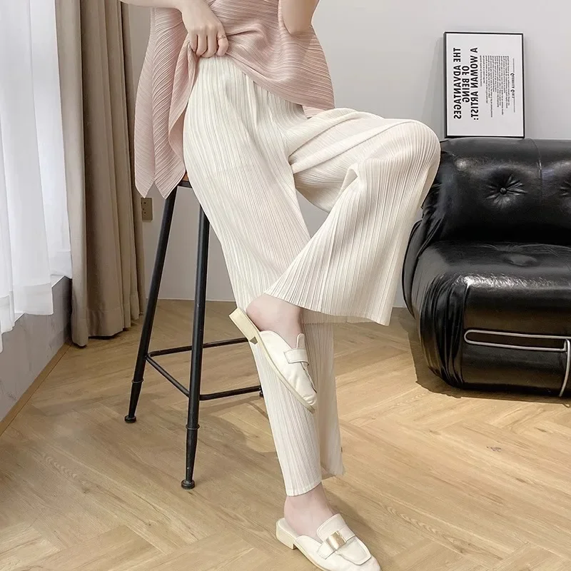 Miyake Loose, Comfortable and Versatile Casual Pants for Women 2024 Summer New Style Pleated Simple Straight Pleated Pants