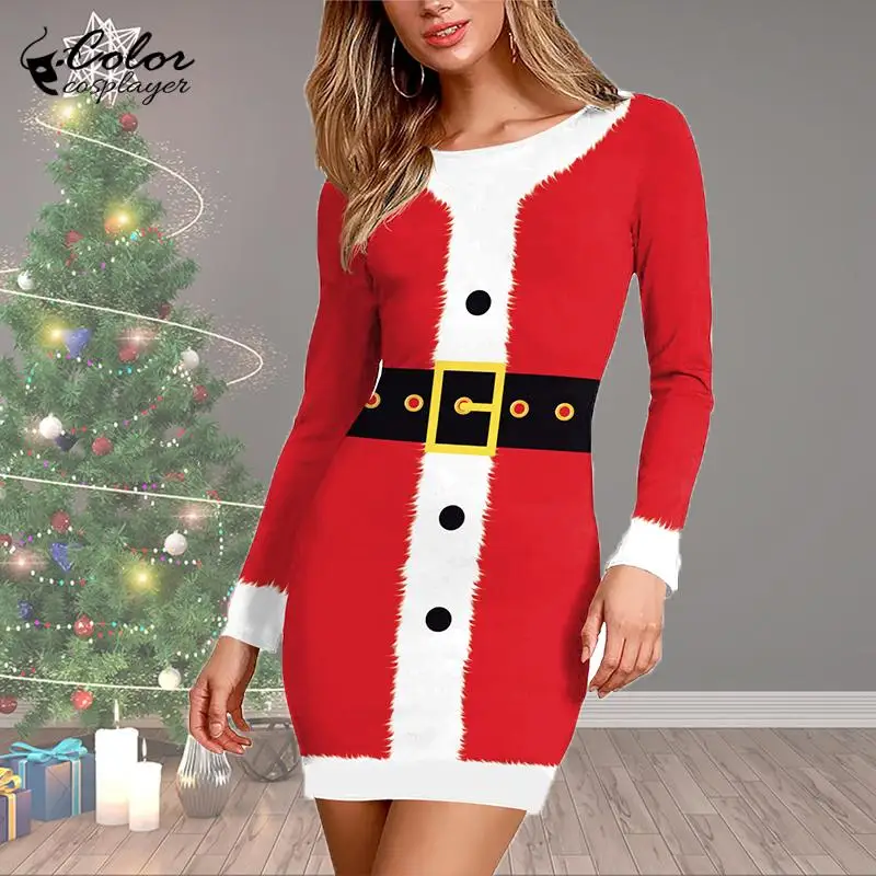 

Color Cosplayer Christmas Girl Dresses Santa Claus Cosplay Costume Snowman Sheath Fantasia Adult Party 3D Printed Women Clothing