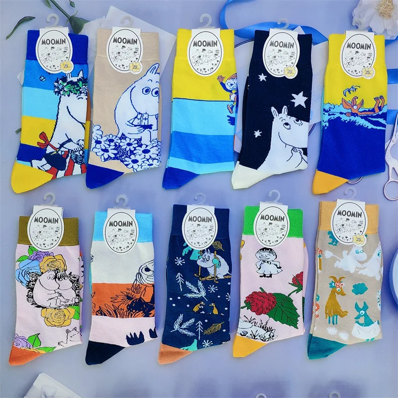 New Japanese Cotton Moomin Asian American Women's Socks Cartoon Anime Four Seasons Comfortable Socks Mid tube Trendy Socks Home