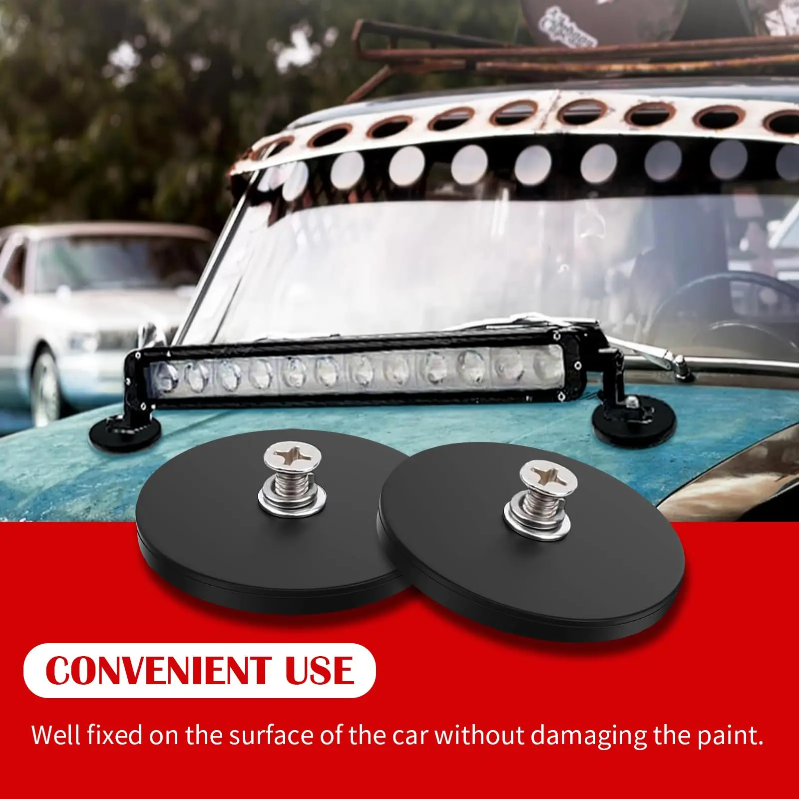 D88mm Rubber Coated Magnets with Flat Threaded Studs, Base Type Magnet with Anti-Scratch Rubber Coating for Camera Outdoor Light