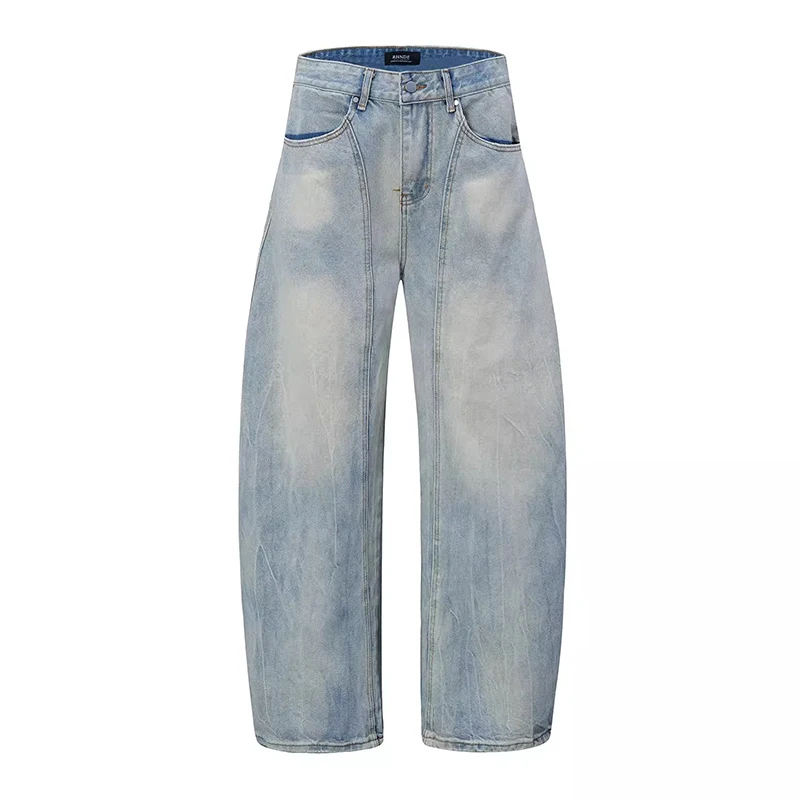 WTHT Vintage Men's Gradient Do Old Deconstruction Design Denim Pants Fashion High-waisted Wide Leg Jeans Male 2025 Summer 2A0873