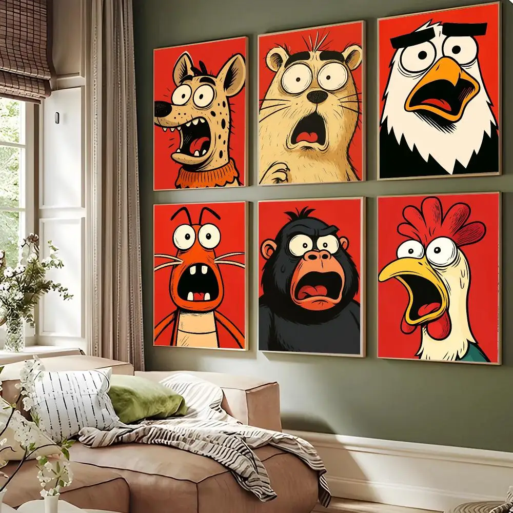 Shocked Animals Poster Self-adhesive Advanced Aesthetic Printing Paper Wall Art For Living Room Home Decor