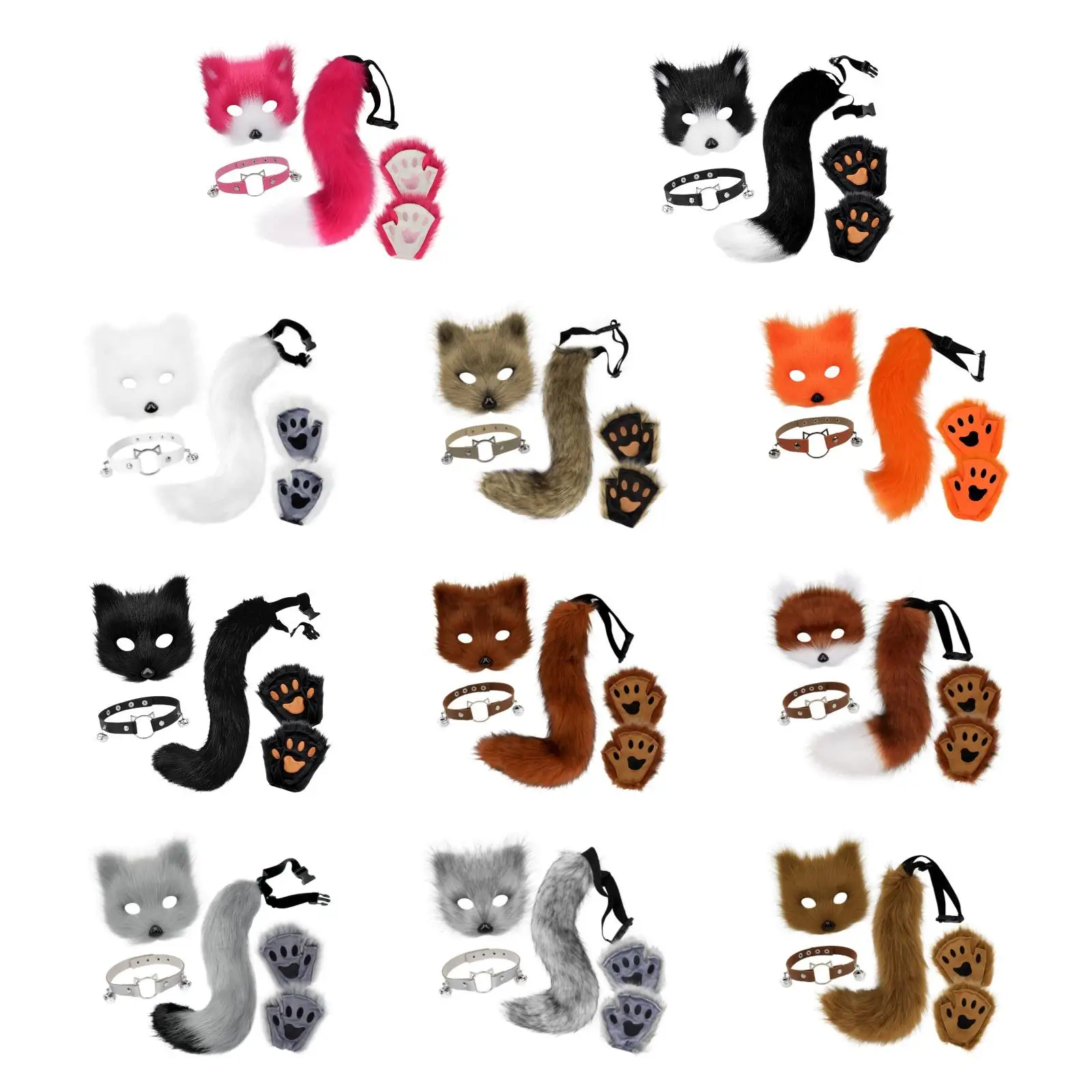 طقم إكسسوارات تنكرية بياقة على شكل حيوان وذيل، حفلات لطيفة للهالوين