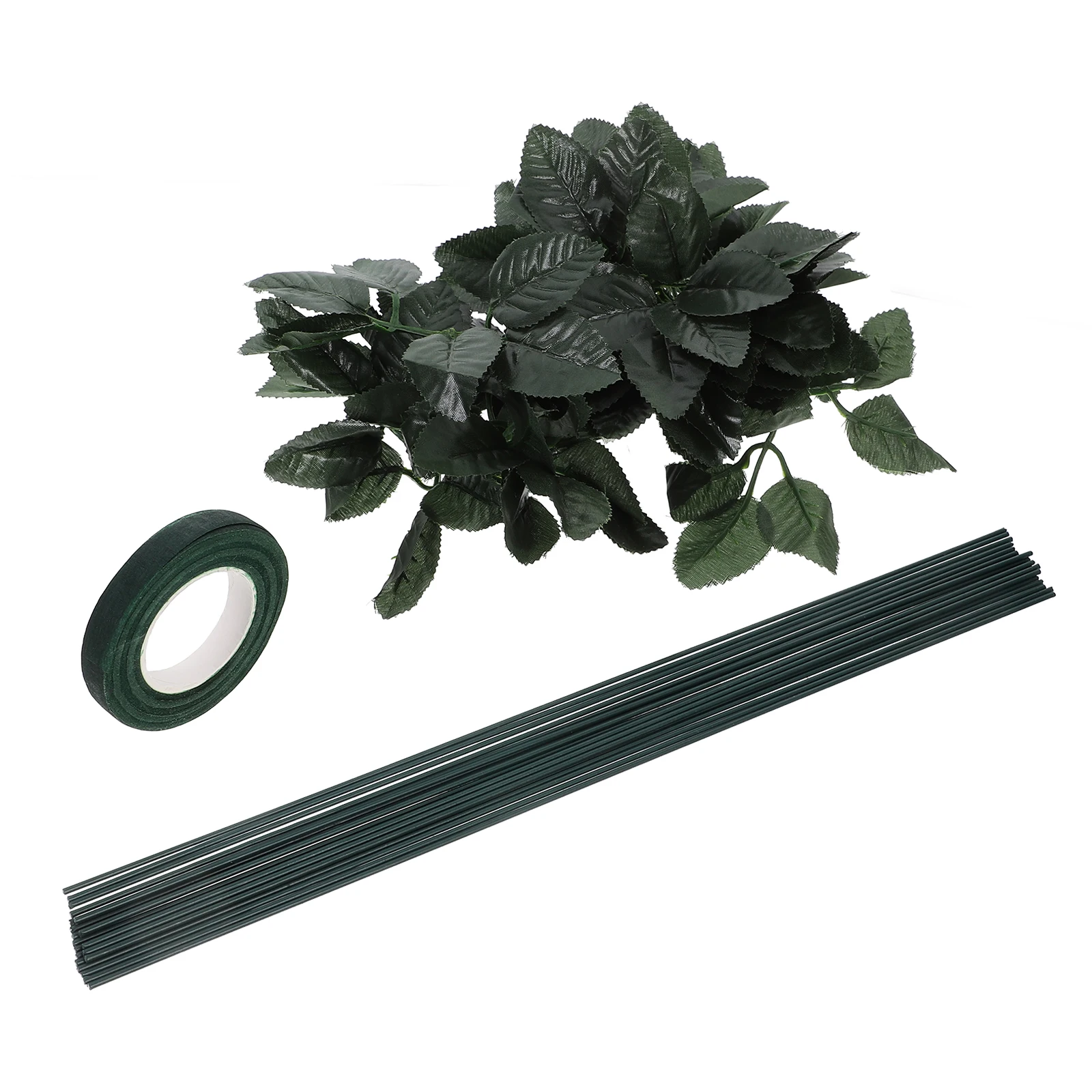 

20 pcs Floral Stem Wire Kit With Artificial Green Leaves 1 Roll Florist Tape For Diy Flower Arrangements Supplies Silk Flower