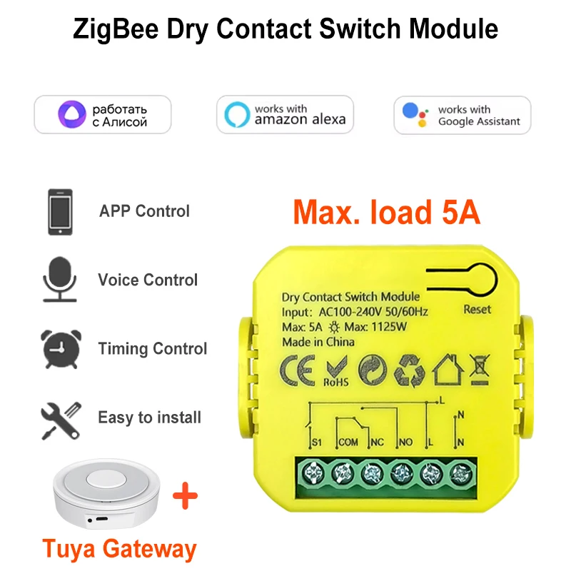 Intelligentes ZigBee Trockenkontakt-Schalterrelais 5A Modul App-Fernbedienung Zeitsteuerung AC100-240V Unterstützt Google Home Alexa – Detail 2