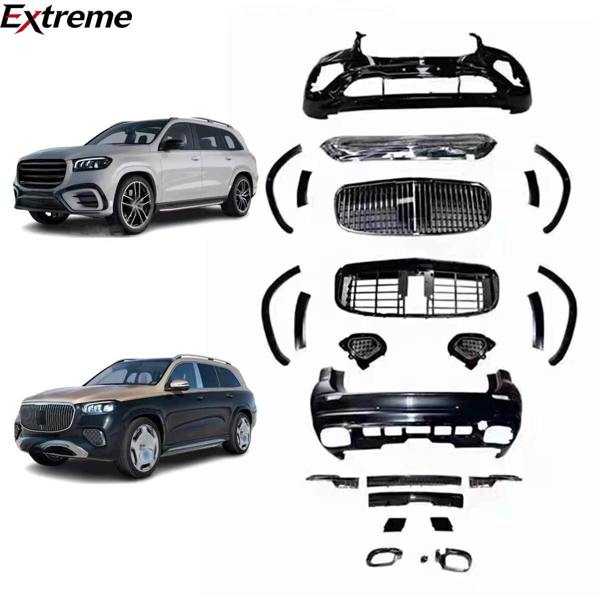 Automotive Conversion Facelift Bumpers Body Kit for Mercedes Benz GLS Class X167 2024 Upgrade to Maybach Style.