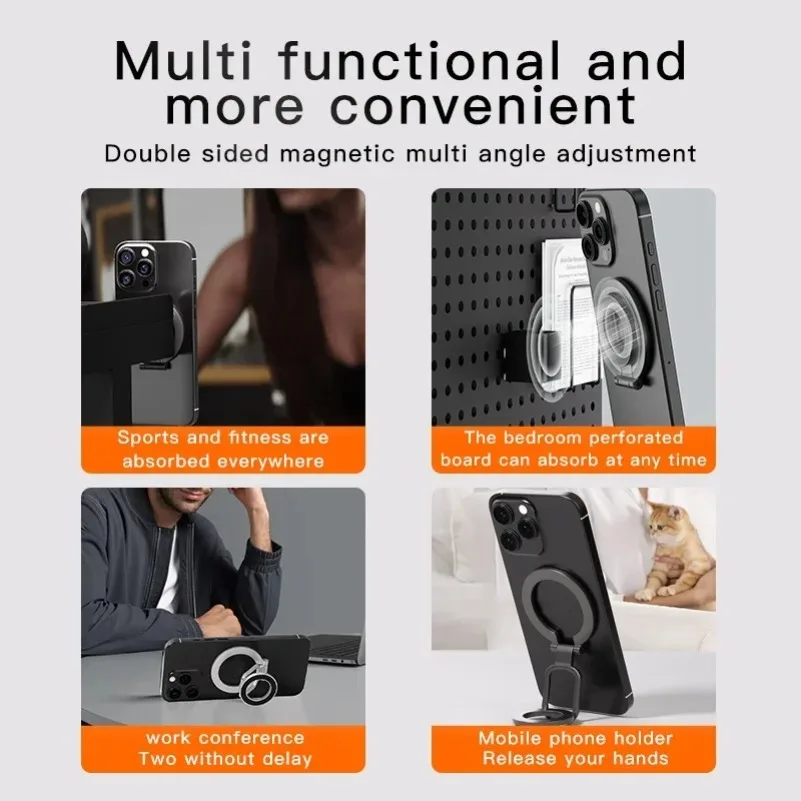 ​ ​ قبضة هاتف مزدوجة الوضع 2025: حامل حلقي مغناطيسي مزدوج الجوانب + مسند لـ MagSafe IPhone 14 15 16 Pro Max Gym أو استخدام السيارة