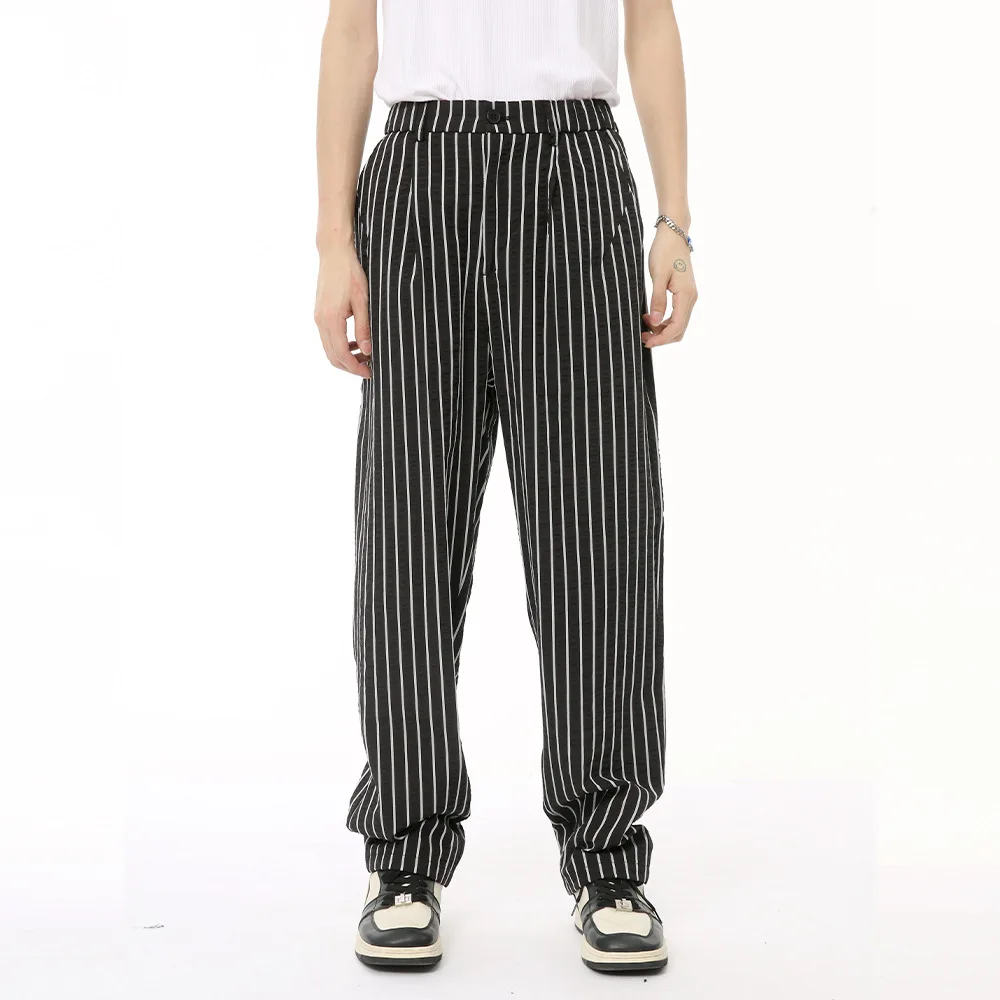 

SYUHGFA Men's Wear 2024 Autumn Korean Style Contrast Color Vertical Striped Casual Long Pants Trendy Streetwear Pocket Pants