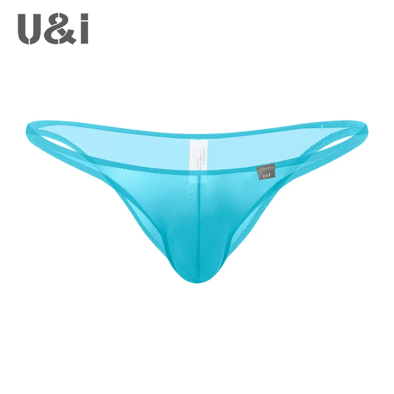 U&I sexy briefs men\'s thin elastic nylon ultra low waist scrotum support bikini half pack men\'s underwear