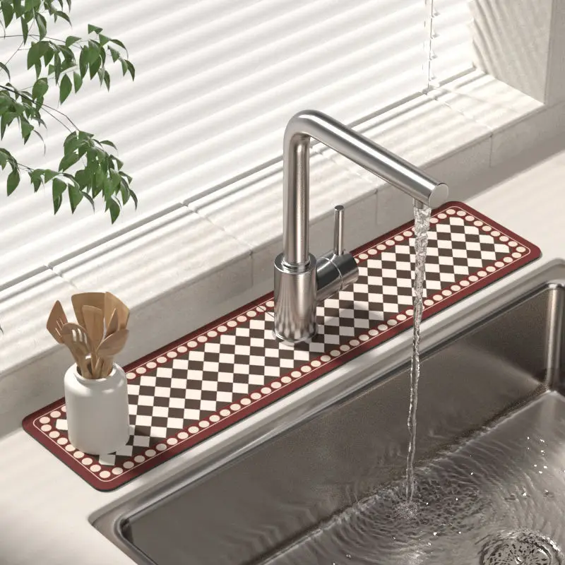 VIKAMA Fresh and Clean Water Faucet Drain Pad Anti-Splash Water-Resistant Countertop Flowered Toilet Room Bathroom Mat Home Deco