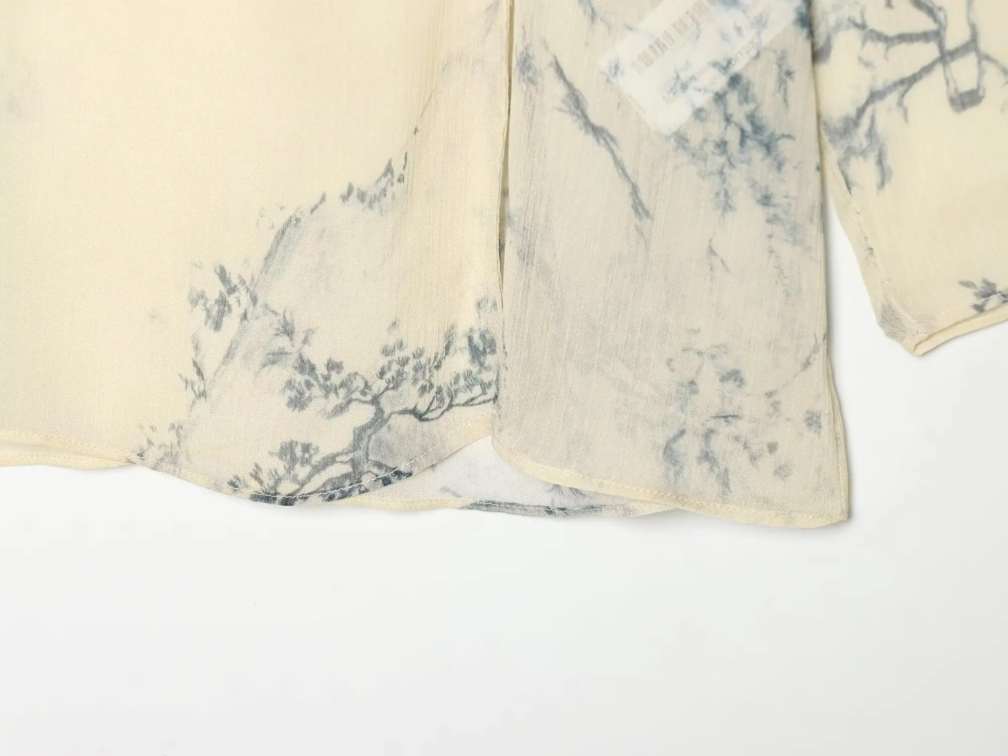 BSAY 2026 Women Ink Floral Print Stand Collar Blouse Asymmetric Cutout Frog Buttons Long Sleeve Elegant New Chinese Style Shirt view 6
