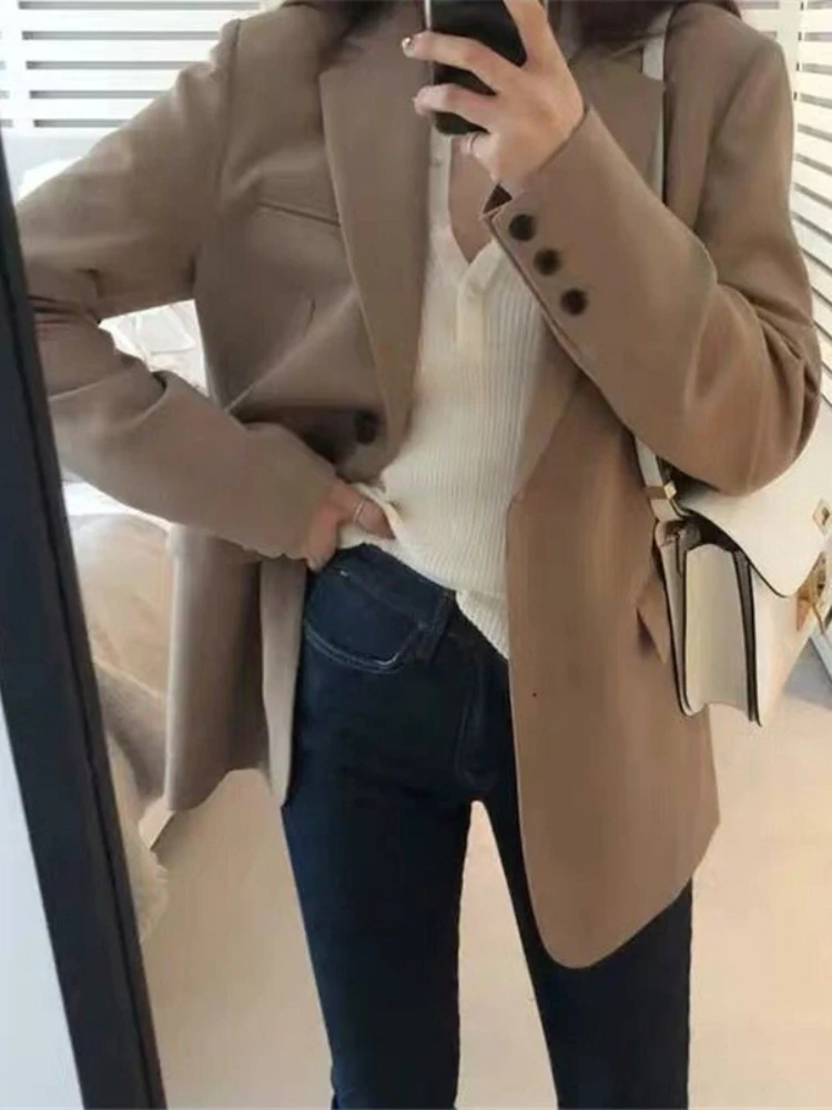 Chaqueta de traje para mujer, moda coreana, Top ajustado para mujer, traje de temperamento, chaqueta con cuello, Blazer femenino, Alfaiataria