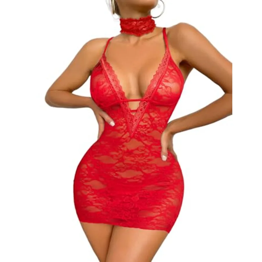 

Avidlove Women Babydoll Lingerie Lace Chemise Halter Nightwear Teddy Dress